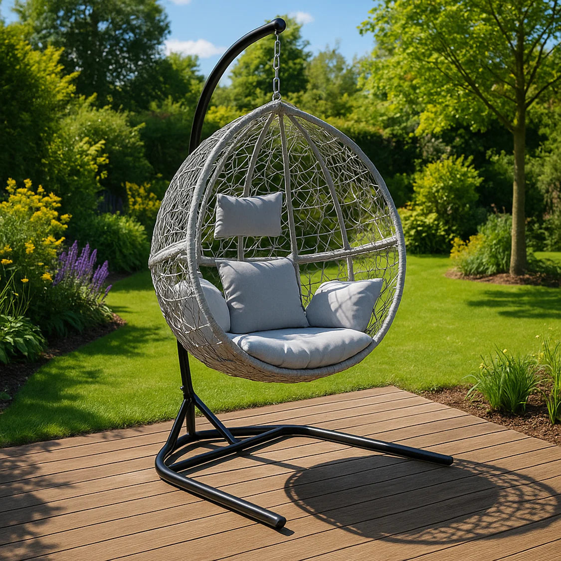 Grey Hanging Rattan Egg Chair