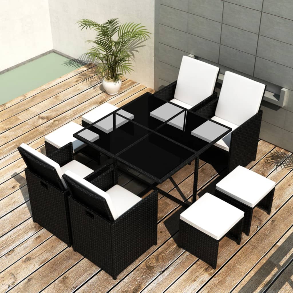 5 Piece Outdoor Dining Set With Cushions Poly Rattan