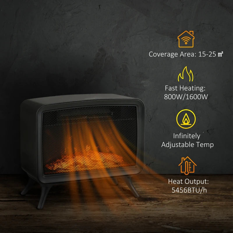 HOMCOM Free Standing Electric Fireplace, Tabletop, with LED Flame Effect, Overheating Protection, 800W/1600W