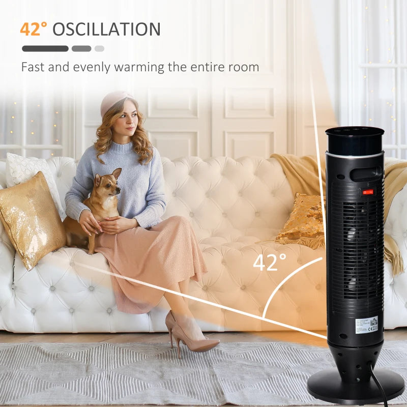 HOMCOM 21 Inch Space Heater, 1000W/2000W Ceramic Electric Heater and Fan, Overheating & Tip-Over Protection, 8H Timer, 42° Oscillation, Portable Heater for Home