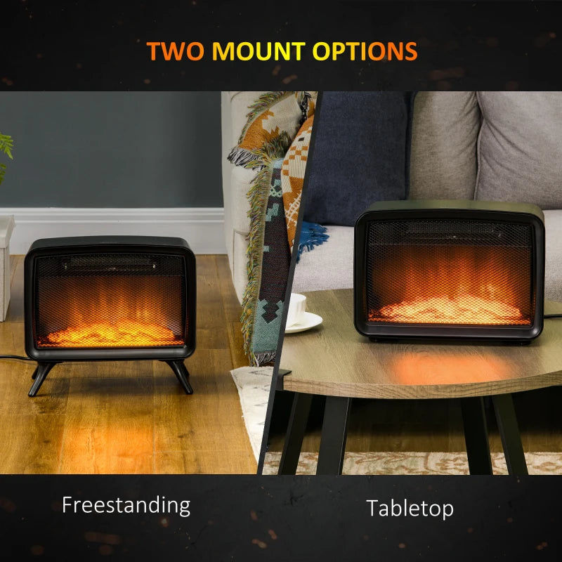 HOMCOM Free Standing Electric Fireplace, Tabletop, with LED Flame Effect, Overheating Protection, 800W/1600W
