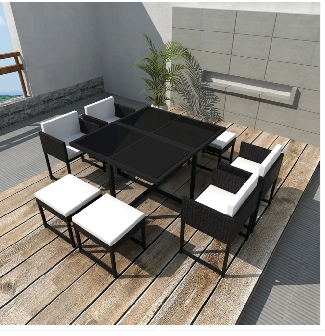8 Seater Rattan Dining Cube Set Black