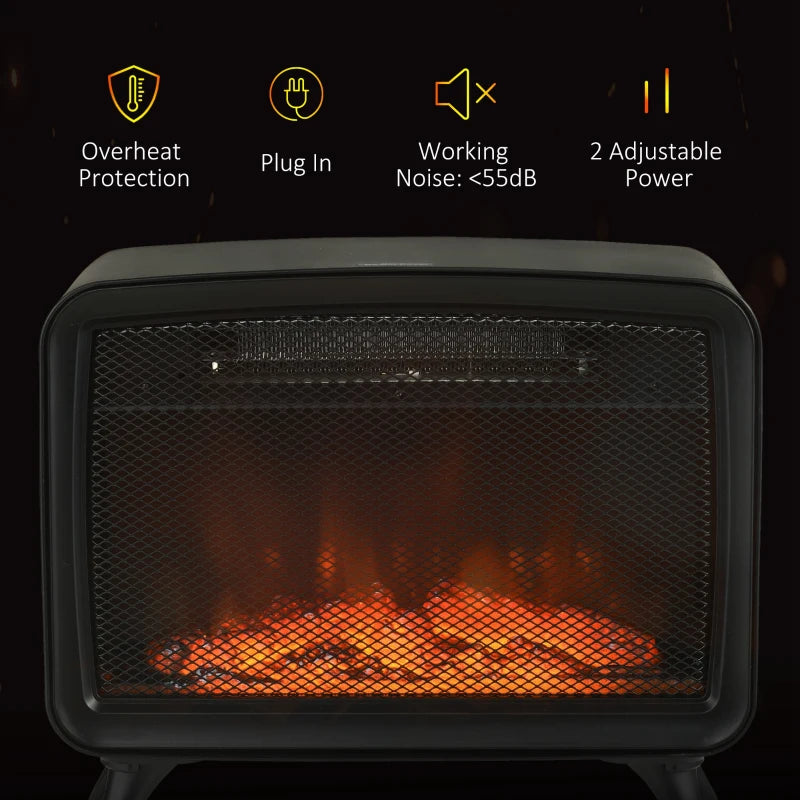 HOMCOM Free Standing Electric Fireplace, Tabletop, with LED Flame Effect, Overheating Protection, 800W/1600W