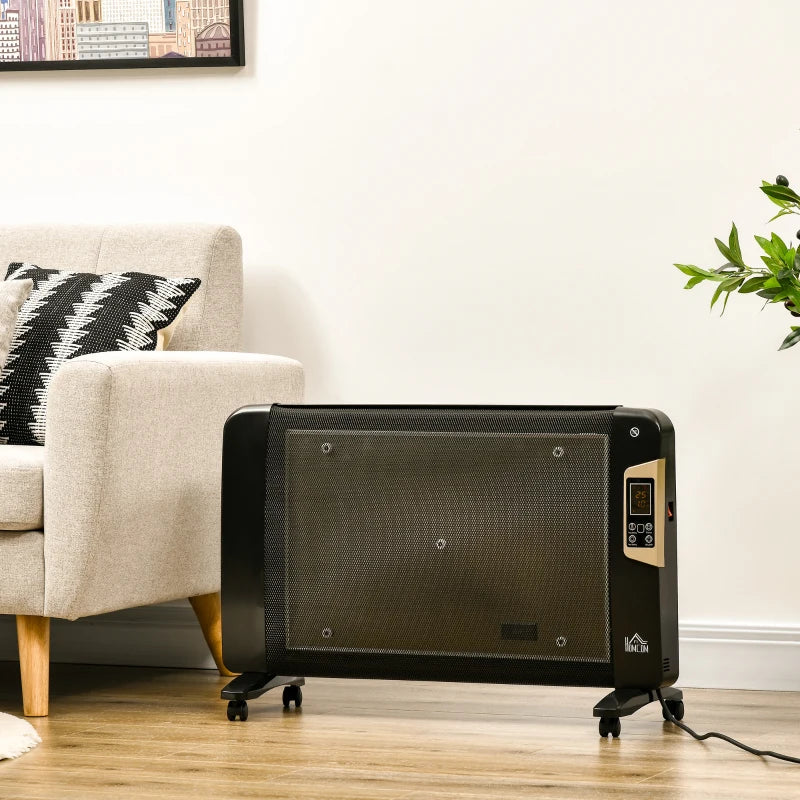 HOMCOM Mica Electric Space Heater, Portable Heater for Home with 2 Heat Settings, Living Room, Study, Garage, Adjustable Temperature 18-30°C, 1000W/2000W, Black